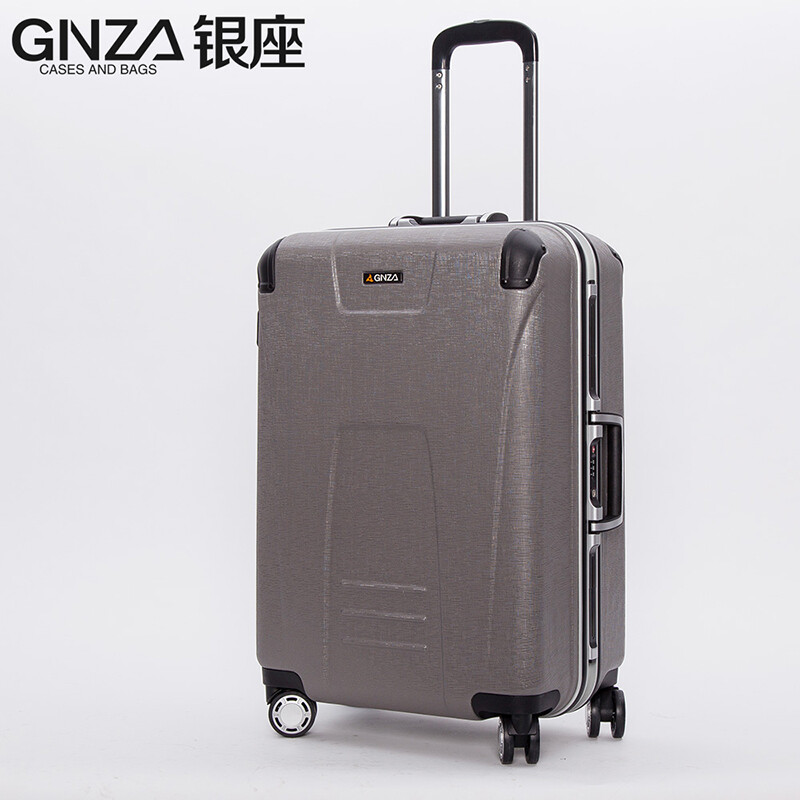 銀座防刮面鋁框商務拉桿箱20旅行箱24托運密碼行李箱28英寸 皮箱箱子拖箱拉桿箱男女萬向輪 【A8759K】銀色(亮面) 24寸(大多數(shù)情況下使用)